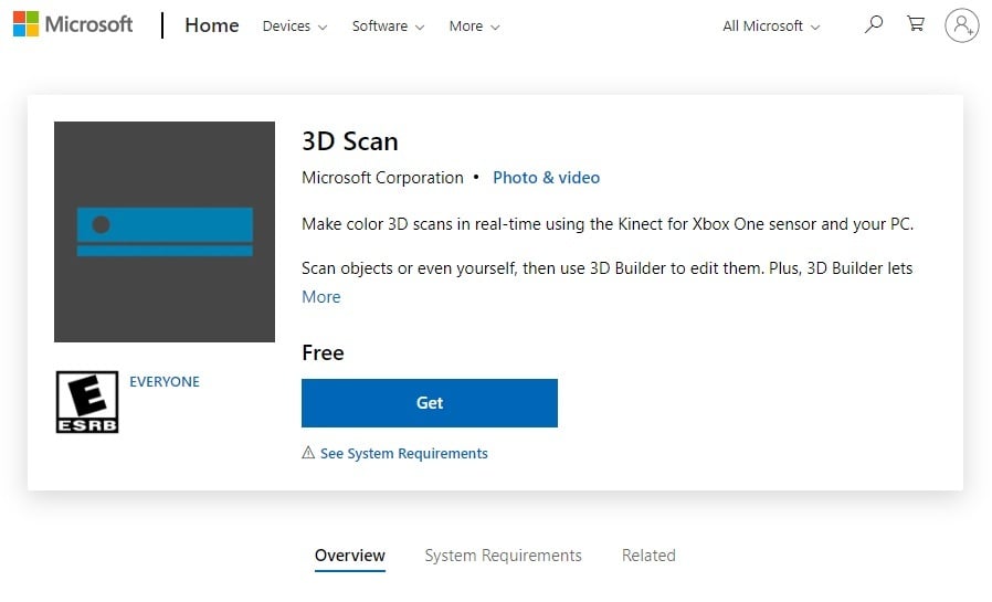 Download the 3D Scan app from the Microsoft store