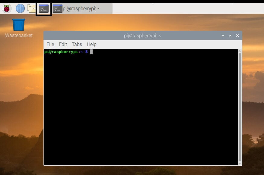 The terminal window on Pi OS