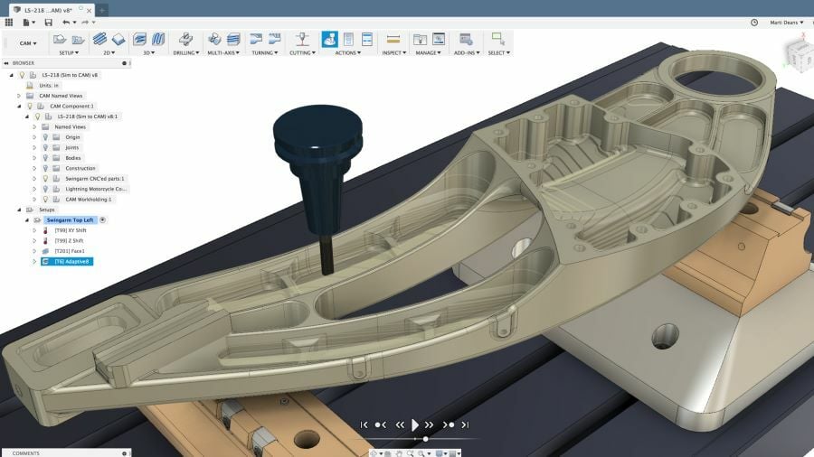 Fusion 360's CAM module can create and simulate toolpaths for up to 5-axis machining