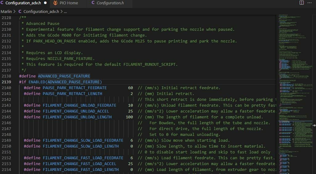 If you want to enable features like a filament sensor, you'll have to adjust the Marlin source code in VSCode