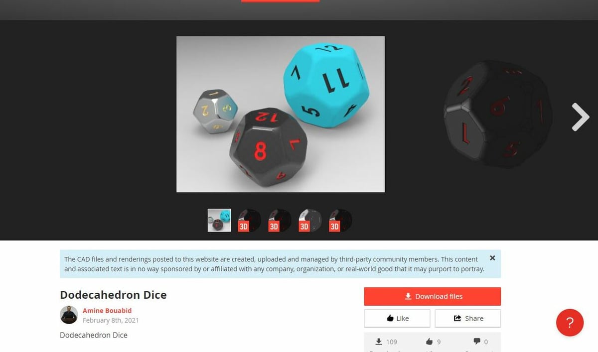 GrabCAD provides renders of uploaded 3D models so you can view you dice designs before downloading