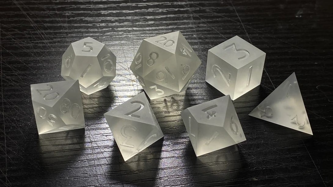 You can purchase 3D printed dice on Etsy as well as downloadable designs