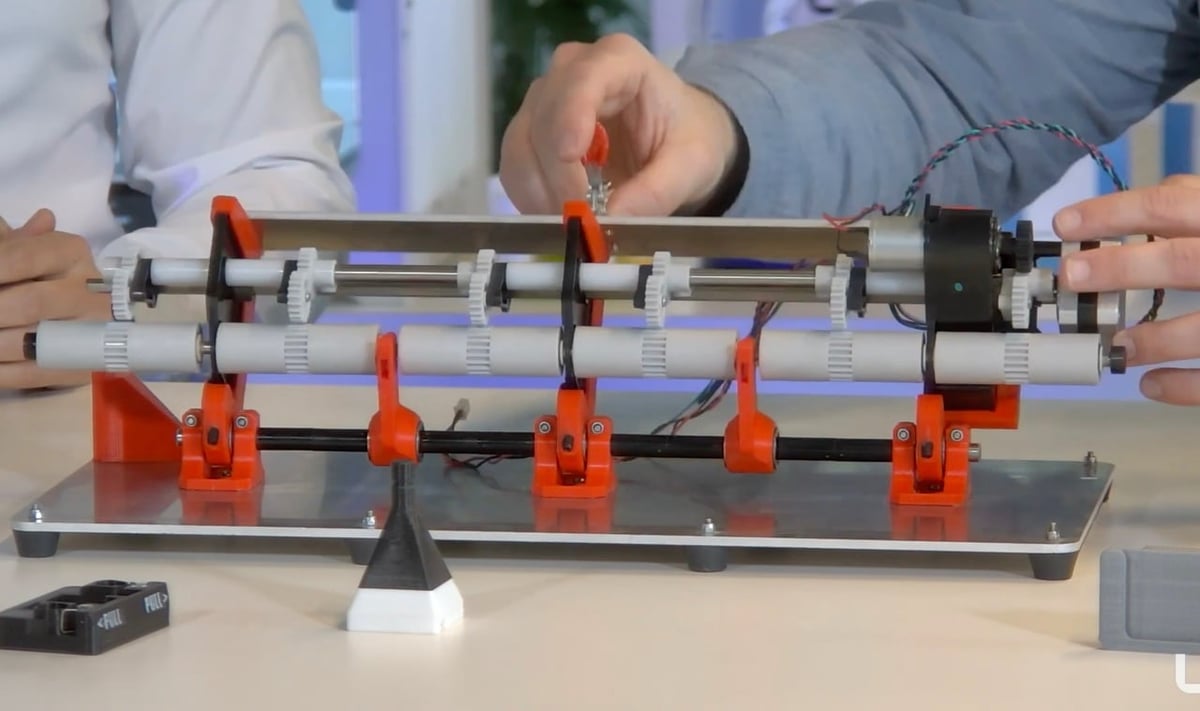 A 3D printed jig used for assembly of Ultimaker printers