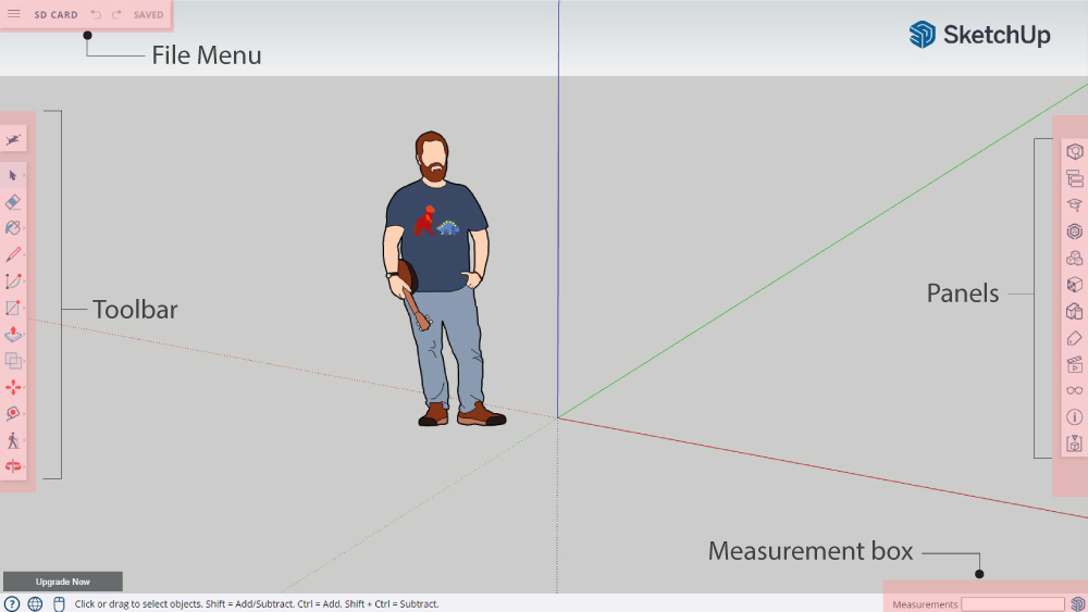 SketchUp's UI is clean and uncluttered, everything you would want as a beginner