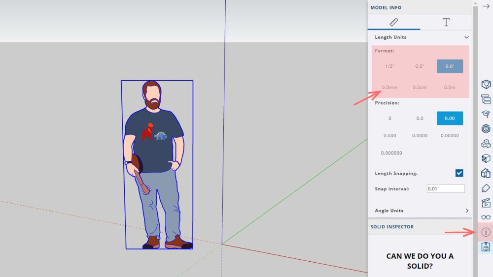 The unit/measurement system can be changed during the 3D modeling process at 