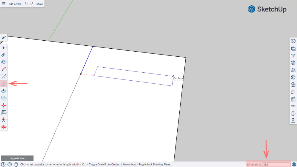 Draw the first SD slot using the segmented split line as reference