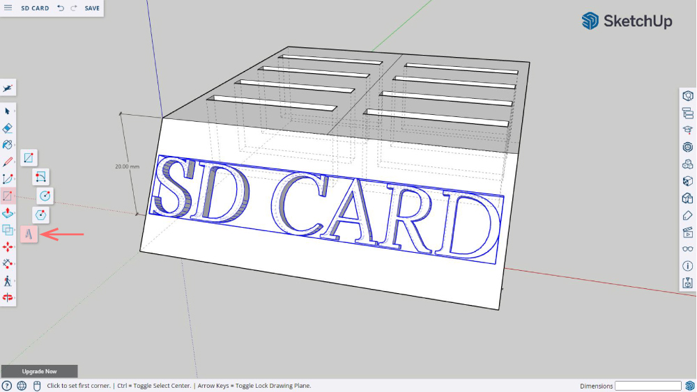 The final touch in our SD card holder is to add some 3D Text
