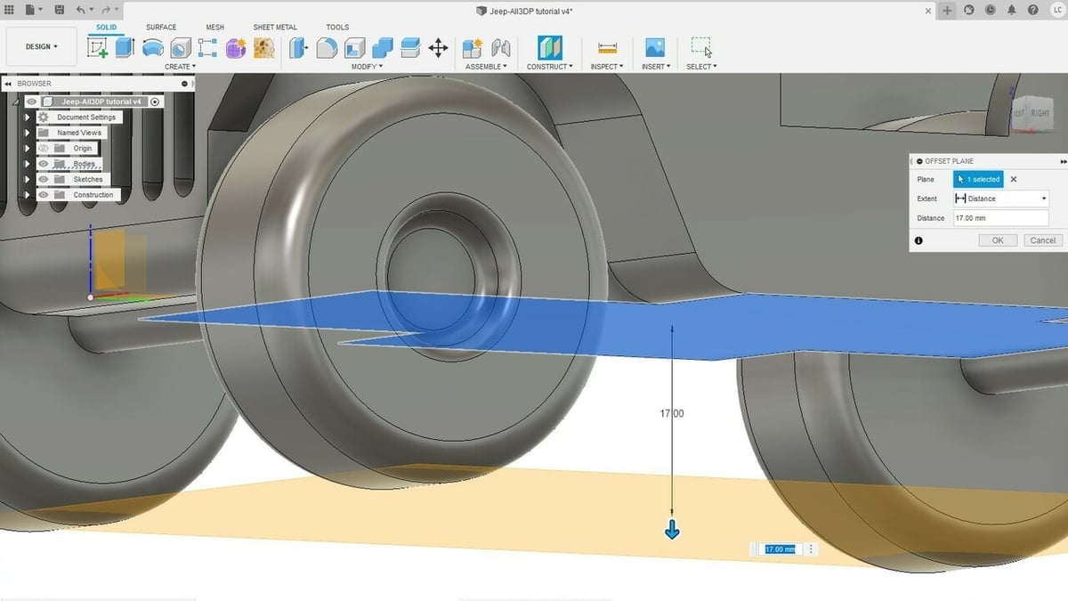 Create a new construction plane for cutting a small section of the wheels near the ground floor