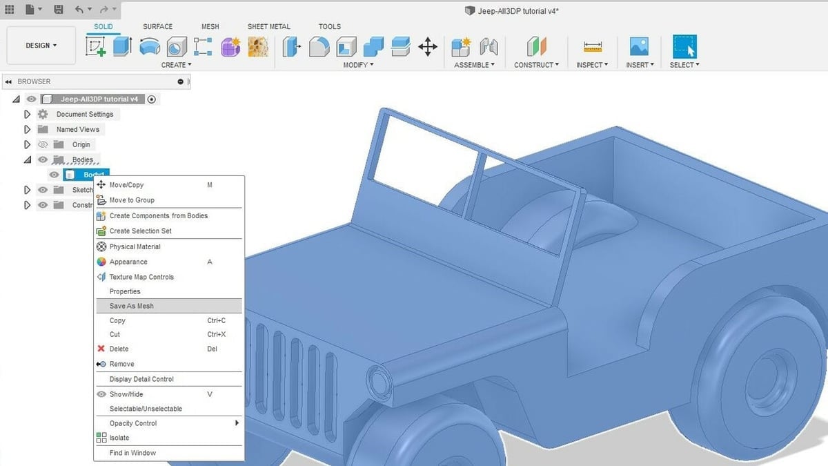 Fusion 360 can export mesh files for 3D printing in both STL and 3MF formats