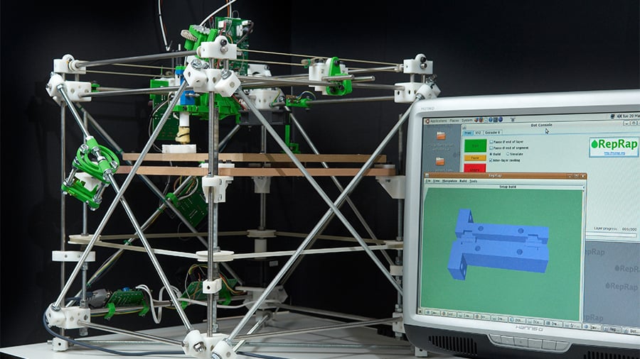 The RepRap Darwin Version 1, one of the first open-source FDM printers to be developed