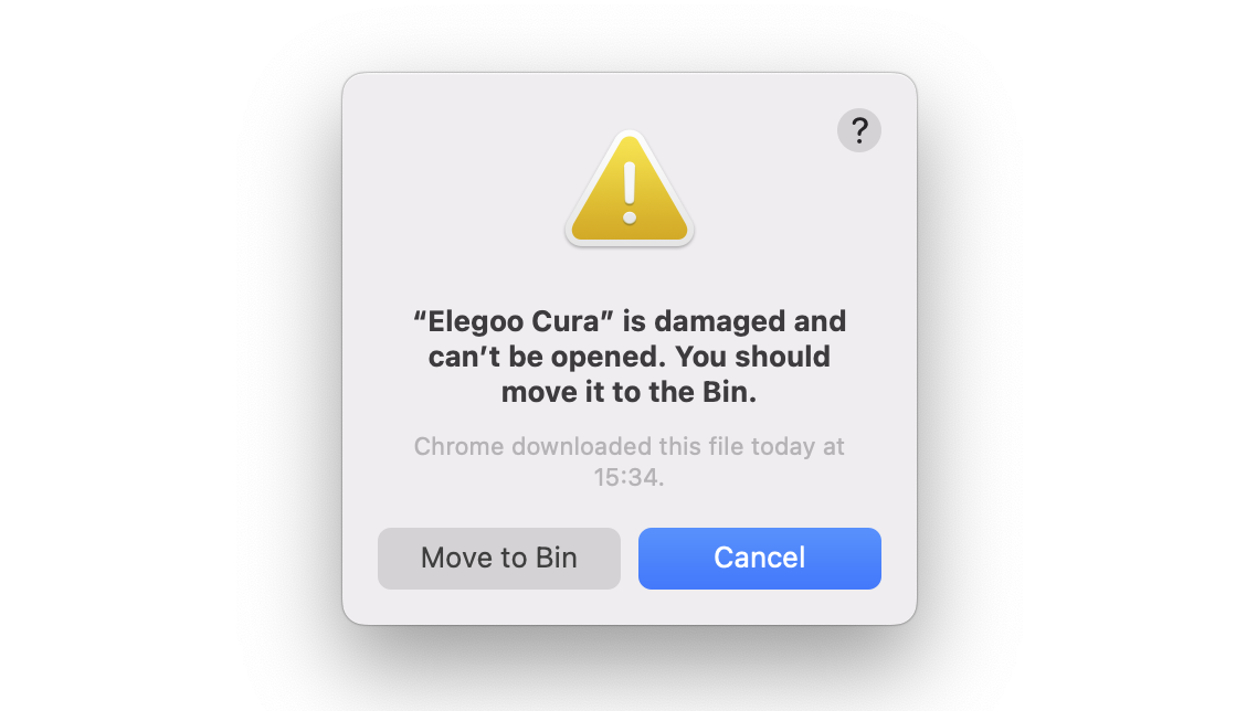 Elegoo Cura gives an error on Apple computers