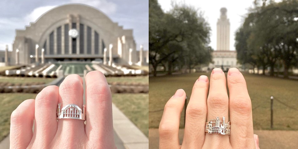3D cityscapes in the form of rings highlighting famous buildings