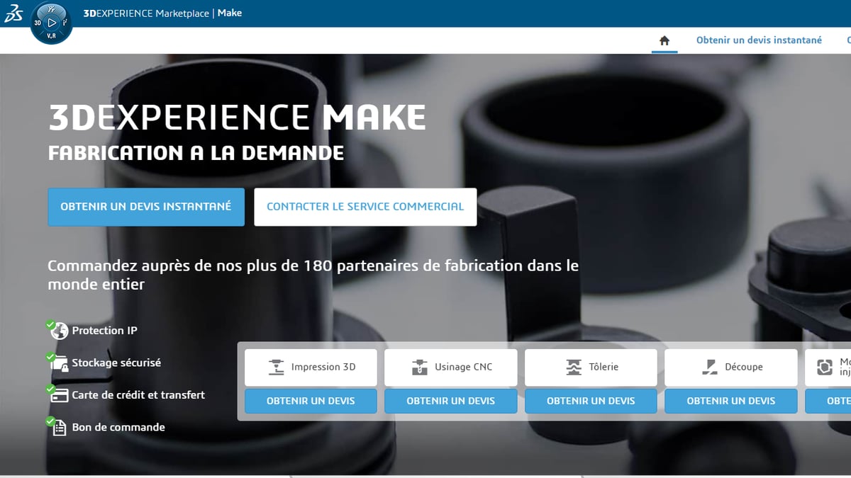 Photo de Service d'impression 3D en ligne (particuliers et professionnels): 3DExperience Marketplace Make