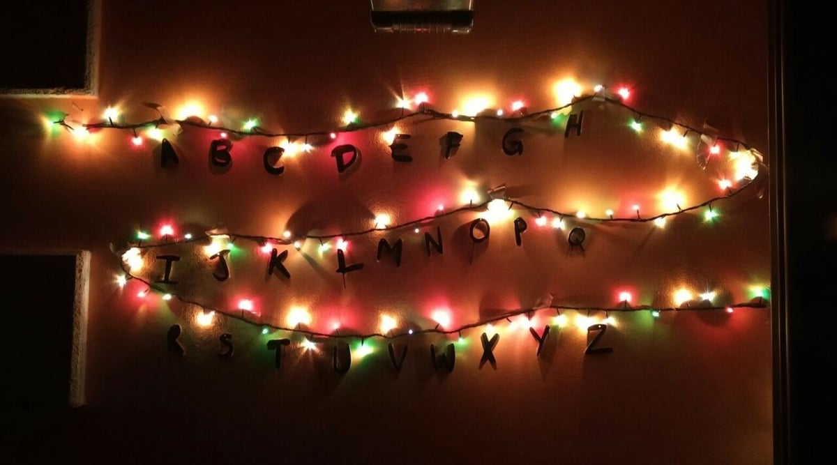 Despite having Christmas lights, this decoration is just as fitting for Halloween