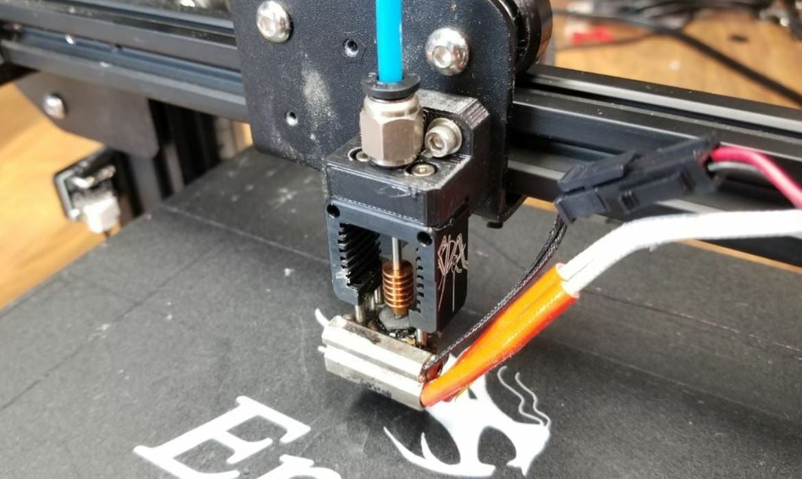 The Mosquito hot end can fit on the Ender 3 with a 3D printed mount