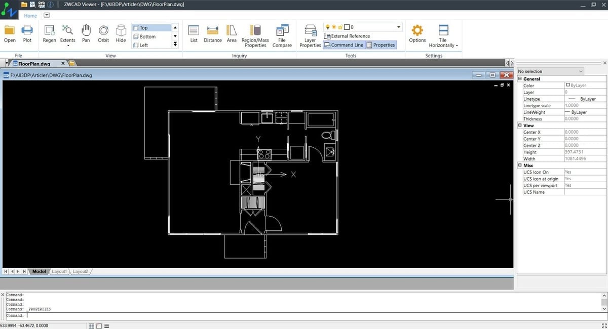 Inspect the properties of 2D and 3D models using ZWCAD Viewer