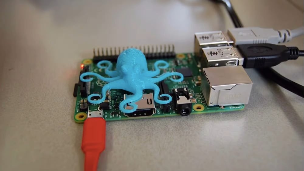 A Raspberry Pi connected to a 3D printer