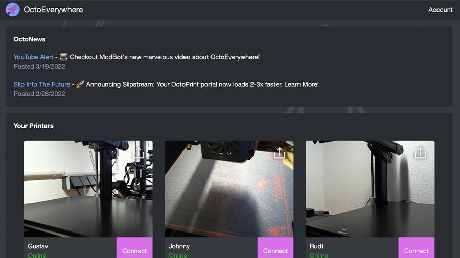 OctoEverywhere allows you to connect several webcams to monitor your 3D printers