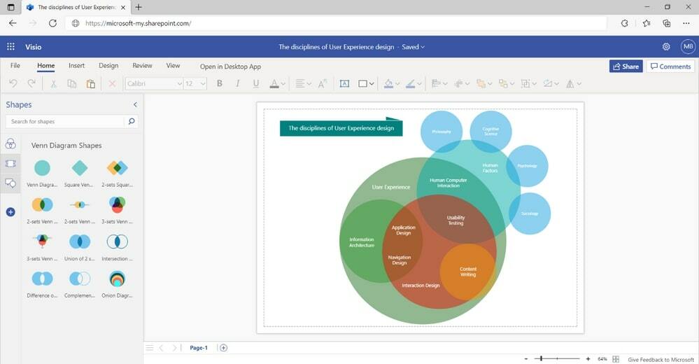 The Visio Web app is an easy way to create diagrams to use in other Microsoft apps