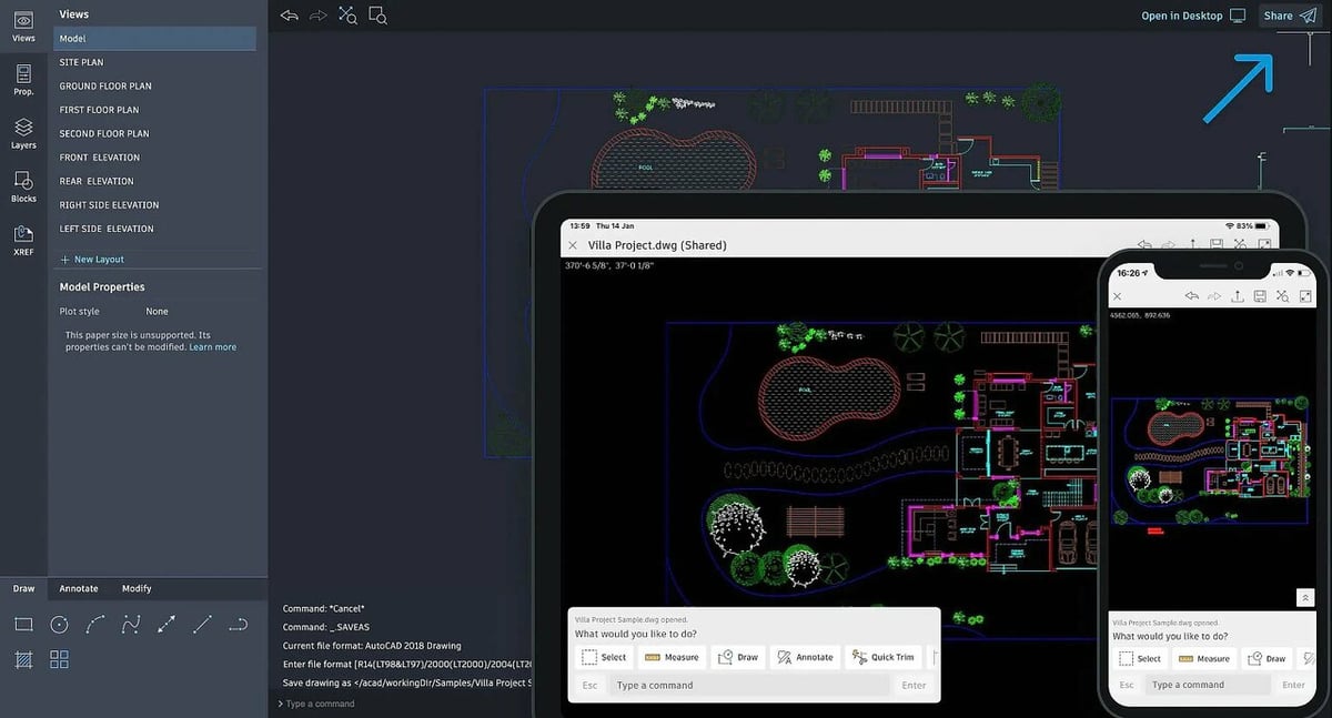 Open DWG files natively from any device with AutoCAD Web