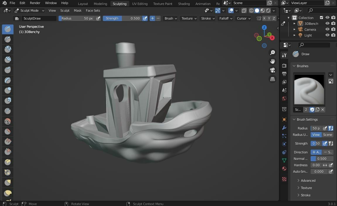 Use Blender's sculpting brushes to make detailed edits to the shape of a 3D model