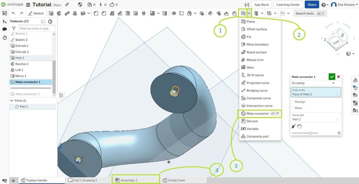 Adding mate connectors in Onshape