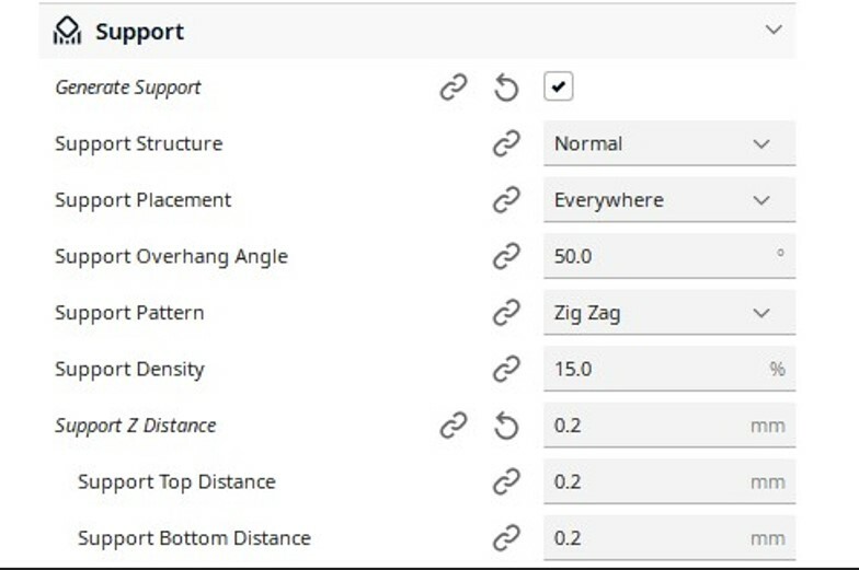 Support settings in Cura