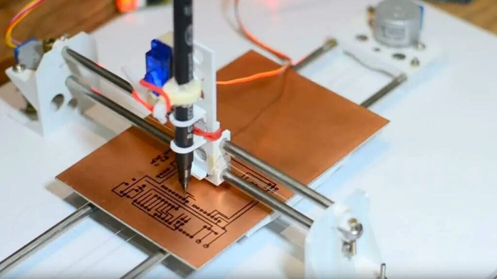 G-code running an Arduino pen plotter to make a circuit board