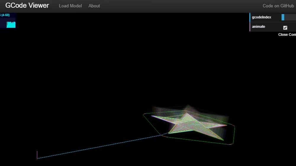The 3D star in the GCode Viewer simulation
