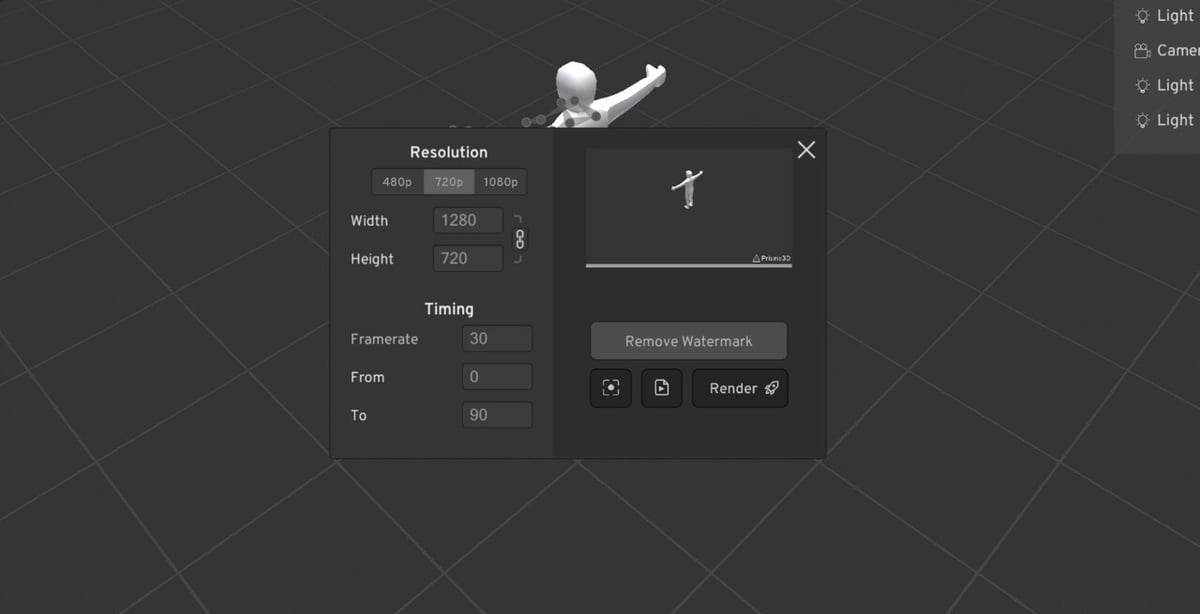 The Rendering menu allows for photo and video creation at multiple angles