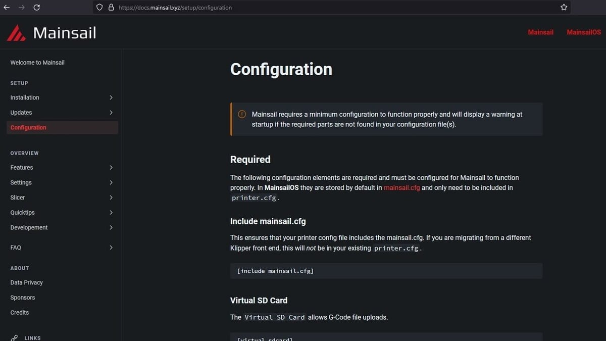Mainsail configuration documentation page