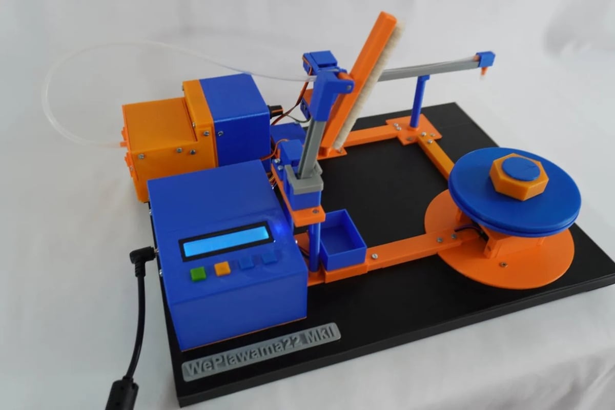 A vinyl record cleaning machine built from 82 printed parts