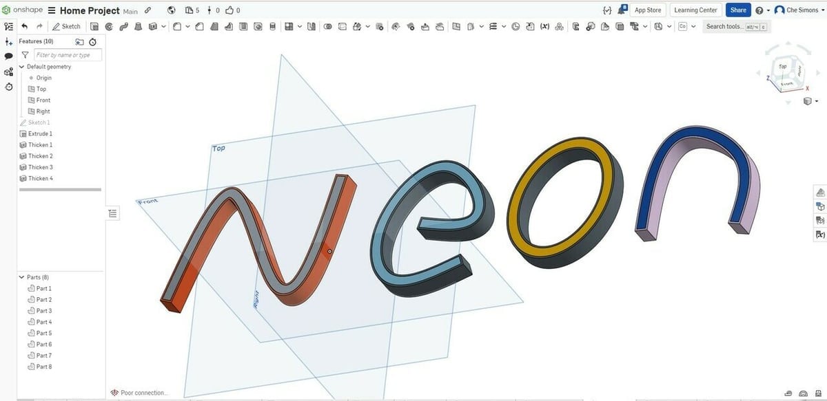 Using just a few features can net a pleasing Neon design in OnShape