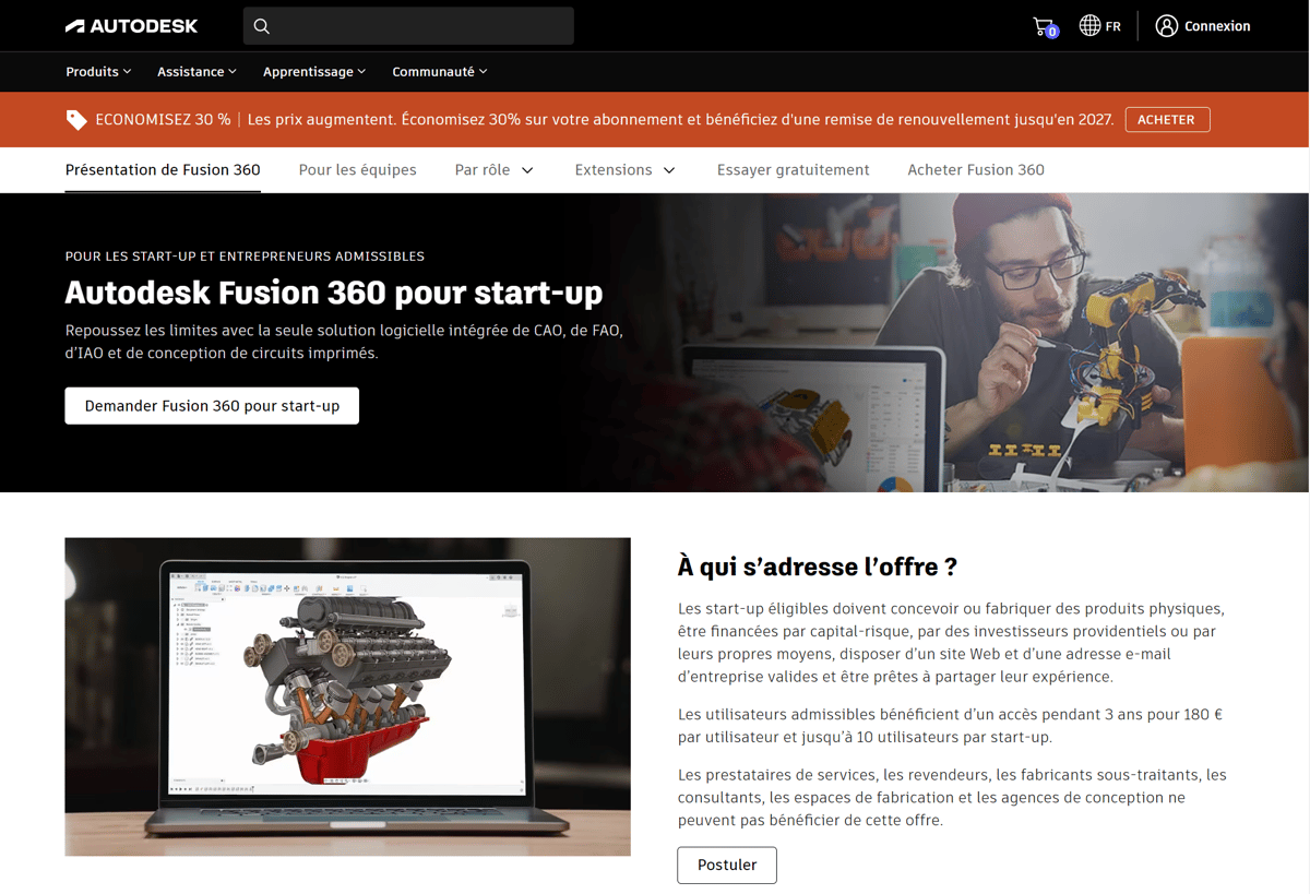 Photo de Fusion 360 gratuit – Versions d'évaluation gratuites: Licence à prix réduit pour startup