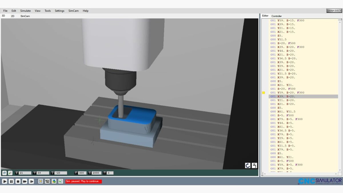 Pocket milling simulation in CNCSimulator Pro