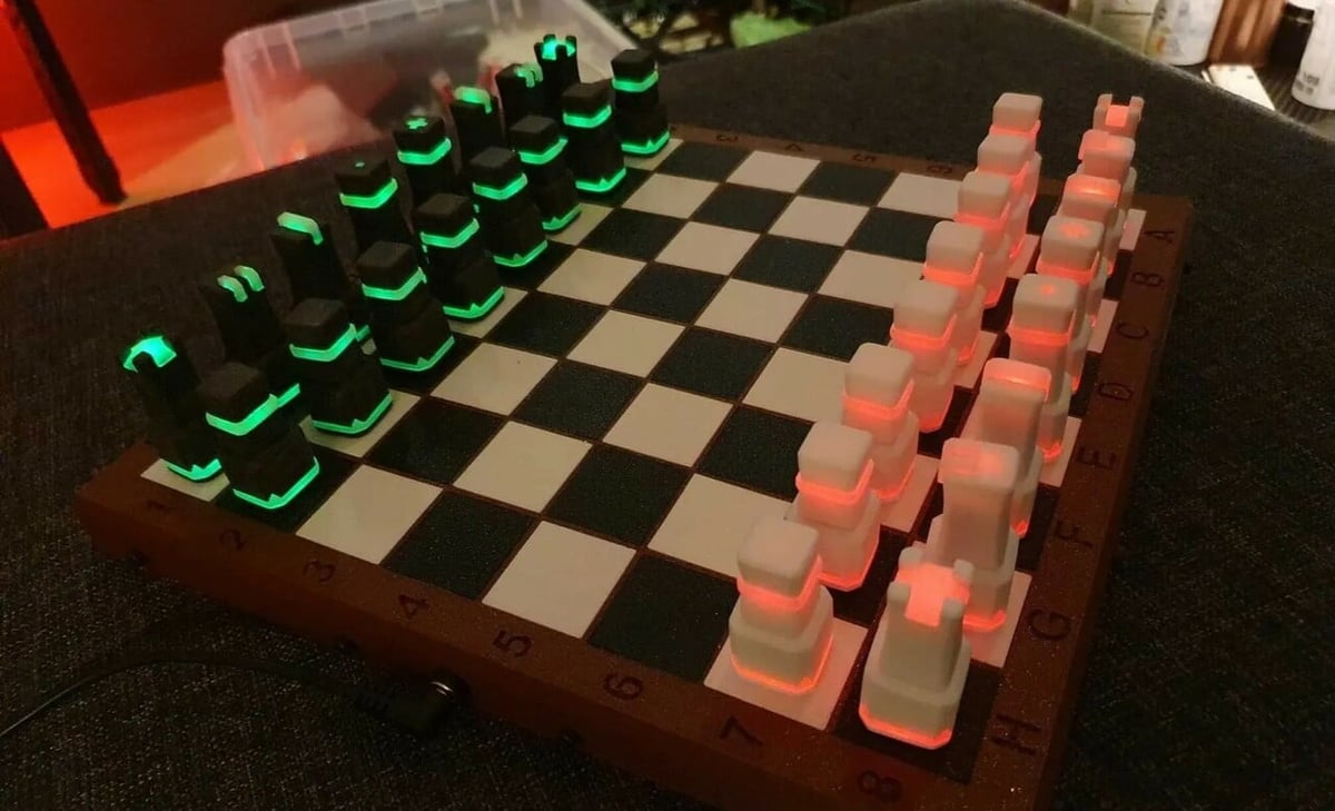 Boxing Themed 3D Printed Recycled Material Chess Board - in Red and Black