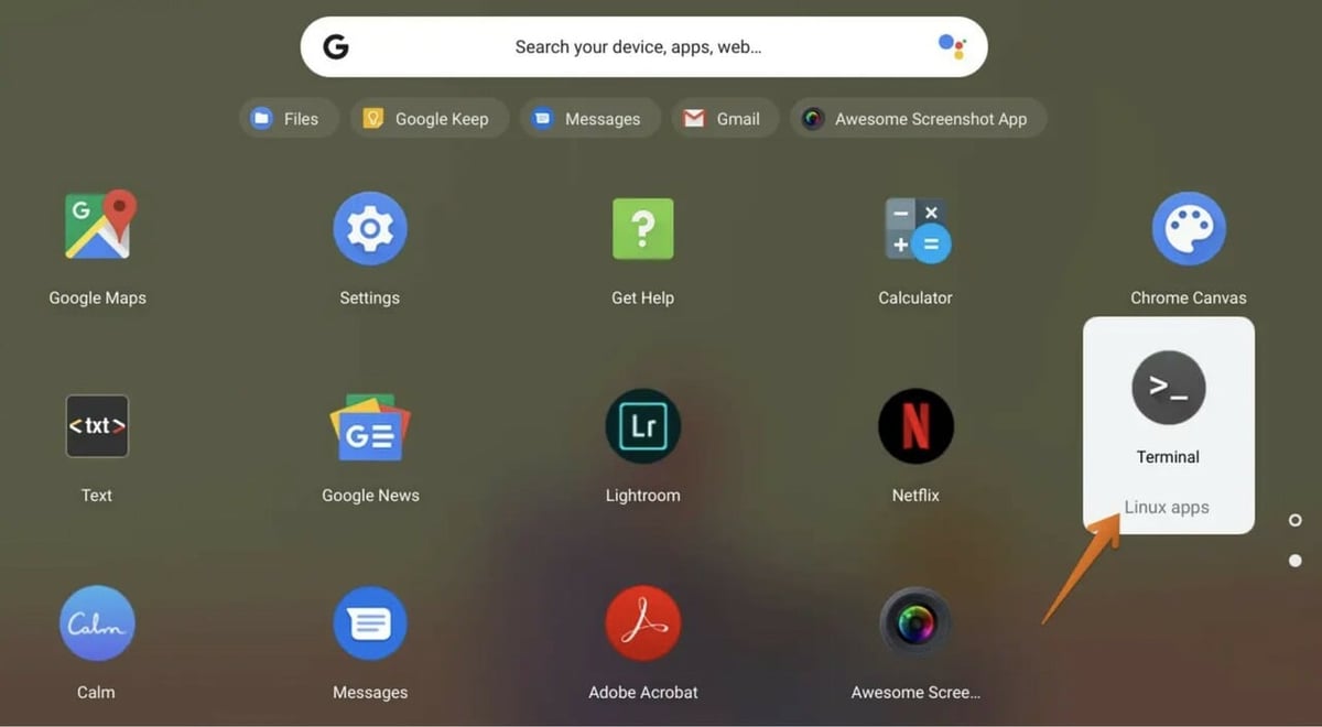 You can find the Terminal app by going to your Chromebook's app menu