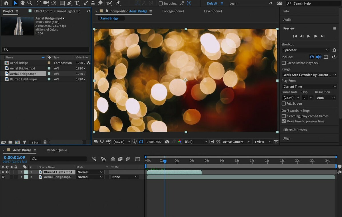 Screenshot of Adobe's After Effects UI showing a blurred image