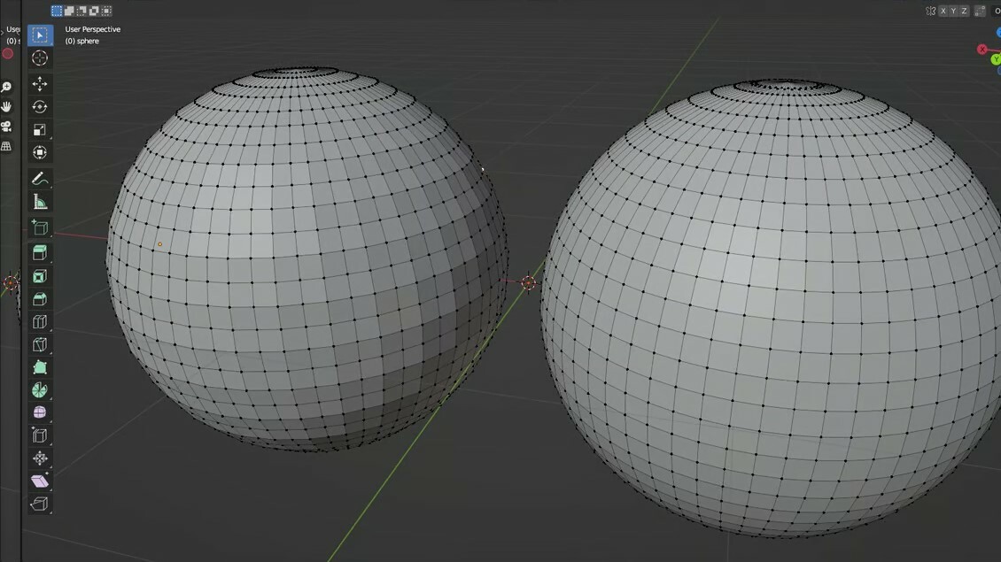The right body is geometrically closer to a sphere because a subdivision modifier has been applied