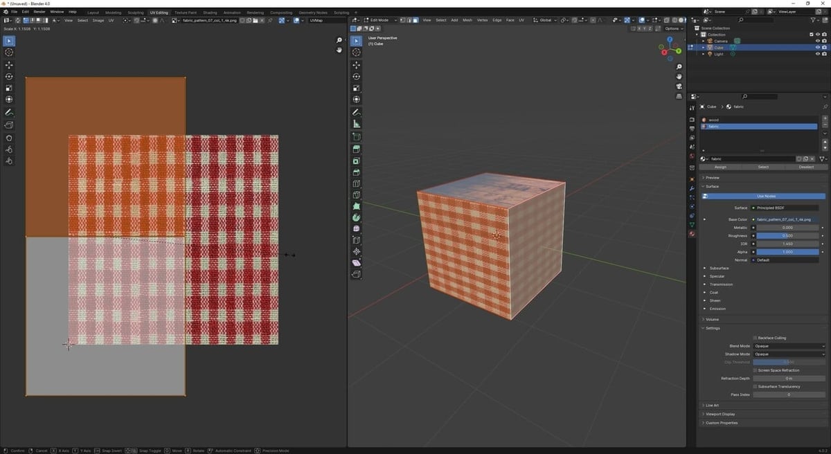 Scaling the UV of the default cube in the UV editor