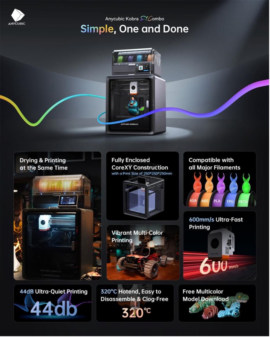 Anycubic ACE Pro Kobra S1 対応 4色印刷 Anycubic Kobra S1 Combo: Budget Multicolor 3D Printing | Anycubic