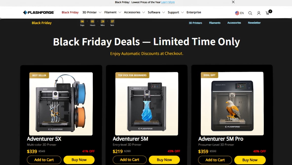 Featured image of Best Black Friday 3D Printer Deal? The FlashForge AD5X Multicolor Is Just $339
