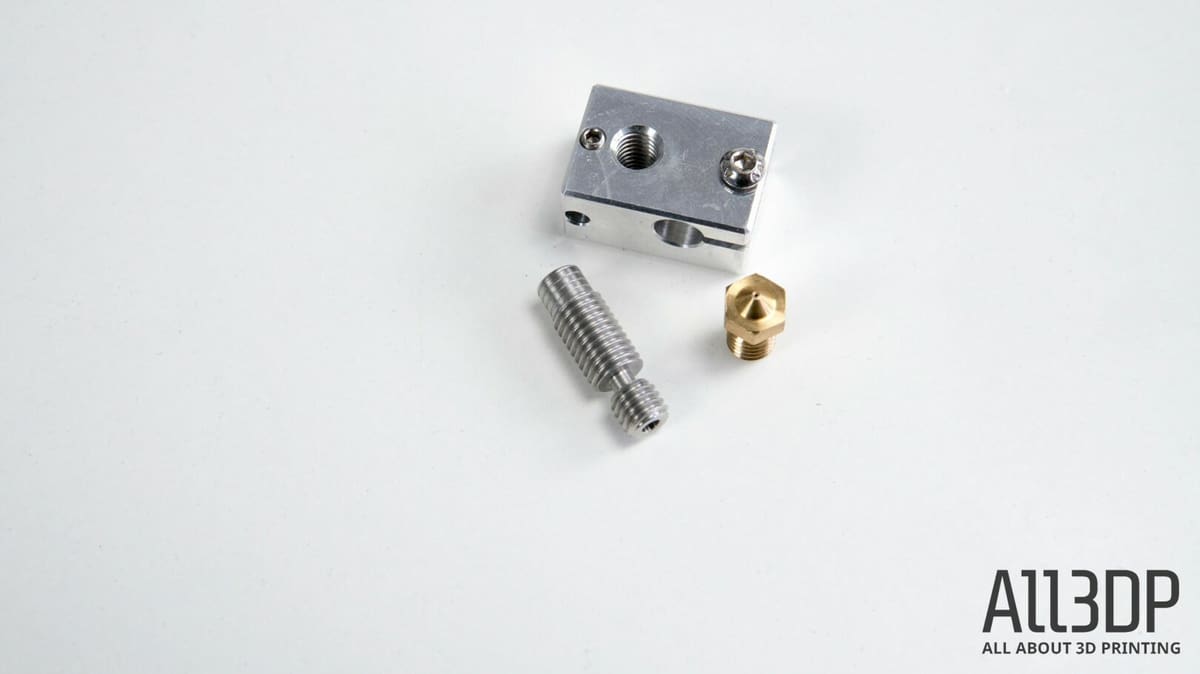 3d printer extruder guide heater block, heatbreak and nozzle