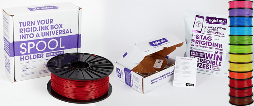 An assortment of rigid.ink filaments