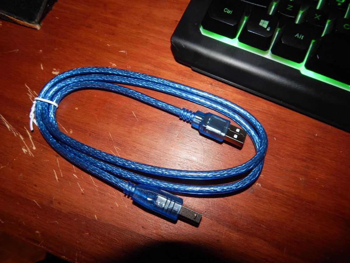 The USB tether cable for a 3D printer.