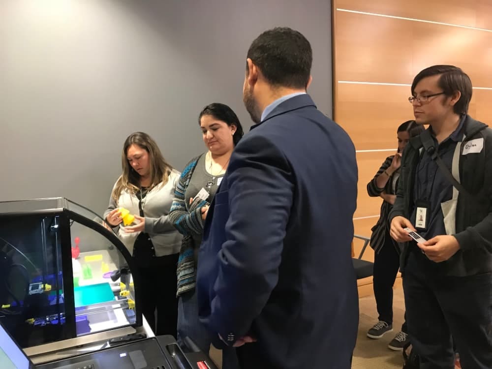 Demonstrating the 3D printer at McAllen Public Library.