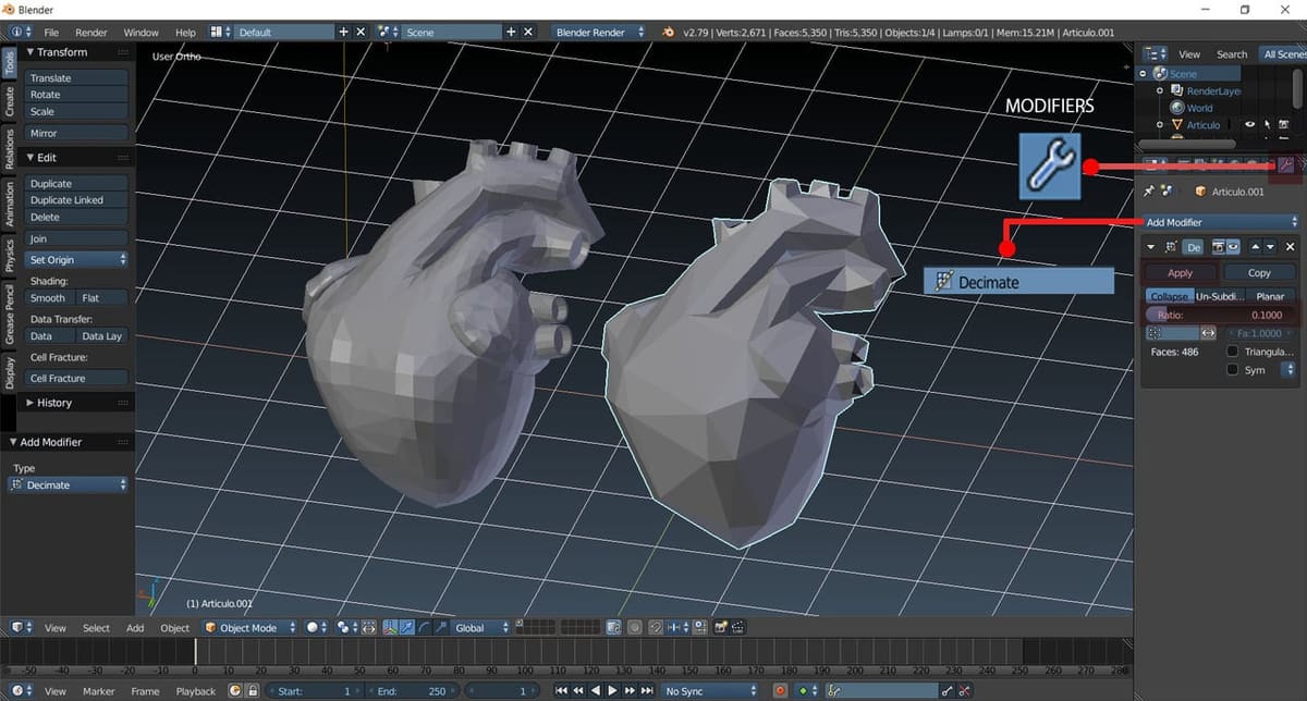 Low poly hearts in Blender.