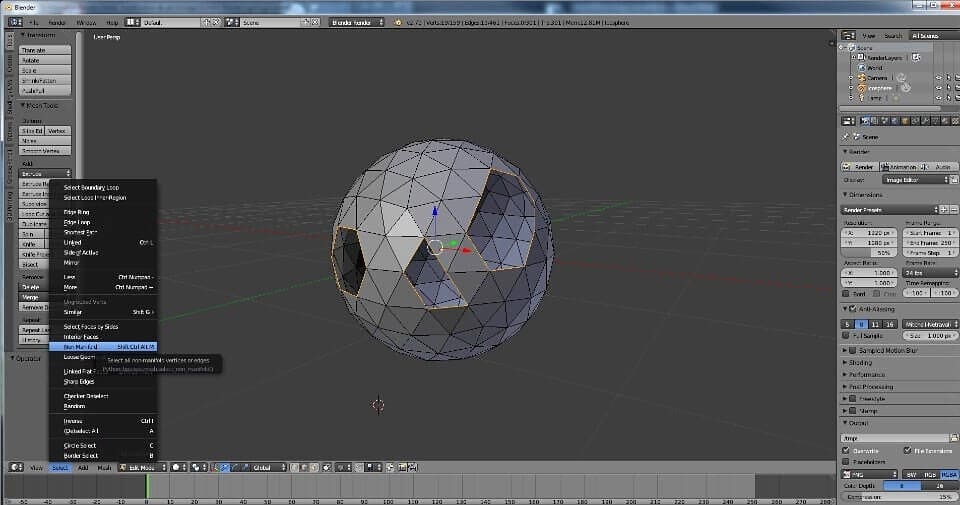 An illustration of a non-manifold mesh in Blender.