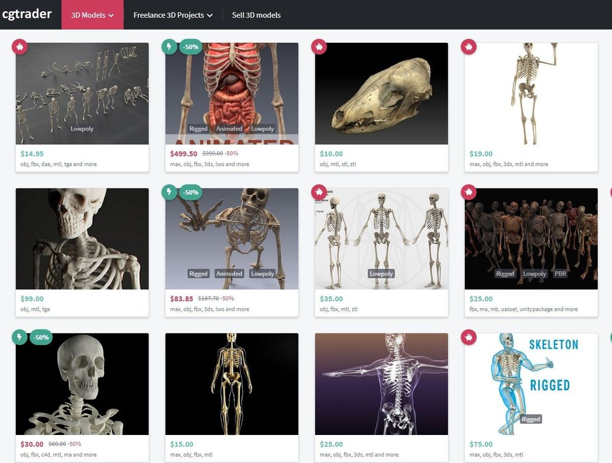 A selection of CGTrader models.
