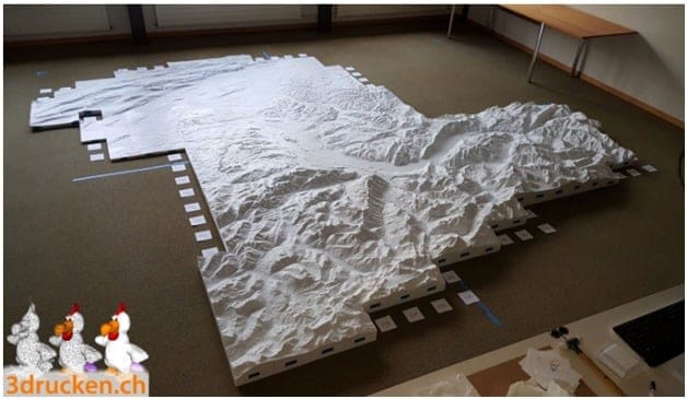 3D printed terrain of the Canton of Bern before painting.
